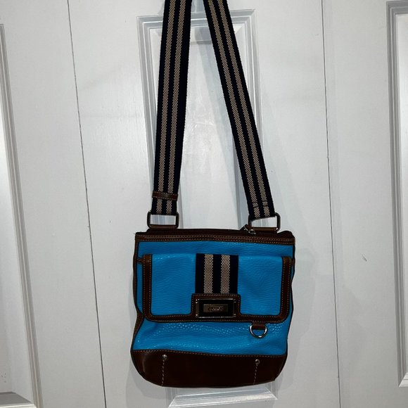 Chaps Blue Navy Brown Crossbody Shoulderbag - Picture 1 of 9